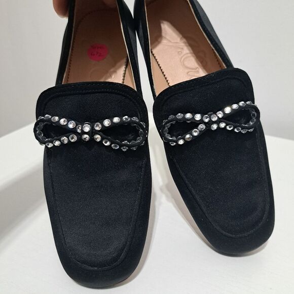 J. Crew Marie Bow Elegant Slip On Loafers Rhinestone Detail Satin Size 6.5 Black - Picture 15 of 16